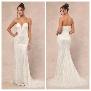 Lulu's Lovita White Lace Strapless Mermaid Maxi Dress